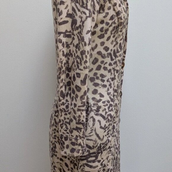 St John Marie Gray Button Down Dress Leopard Cheetah print size 2 Wool Blend - Picture 4 of 5